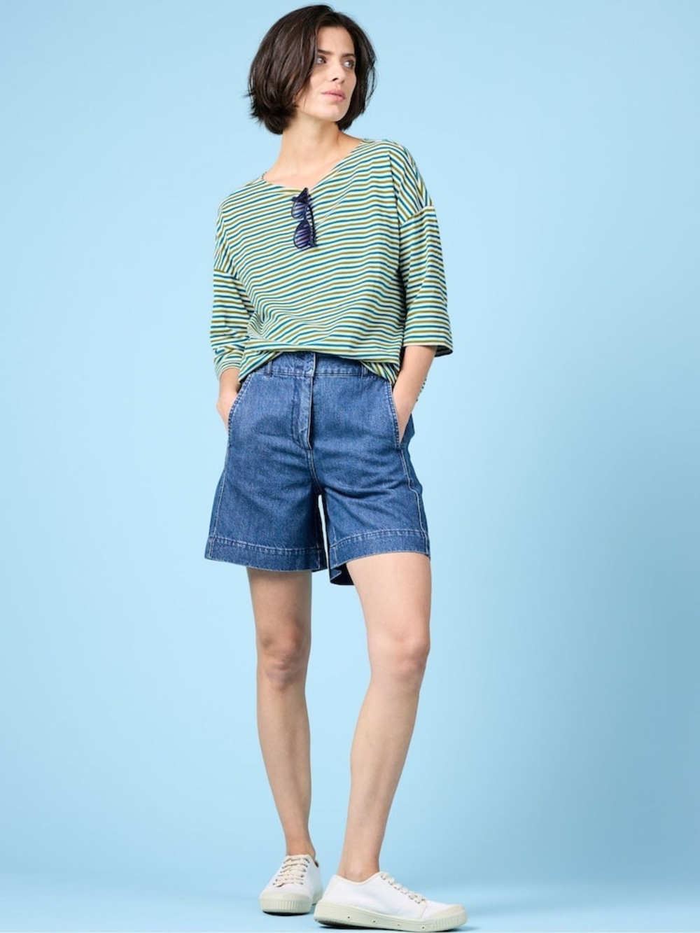 Seasalt Cornwall Organic Cotton Tremayne Quay Top Green and White Stripe - Picture 7 of 9